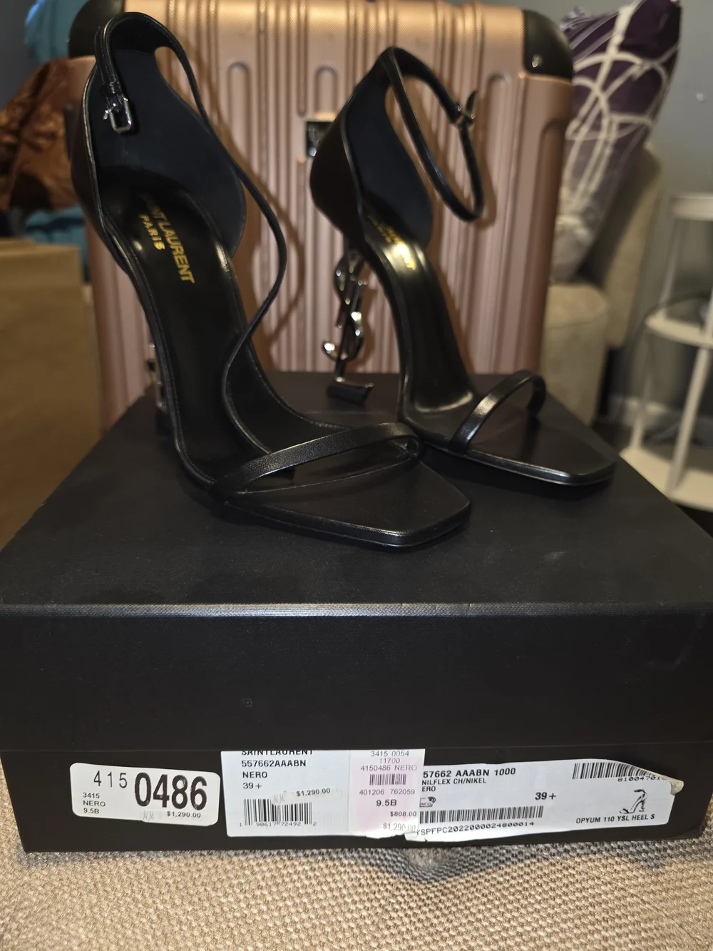 Saint Laurent Black Leather YSL Logo Heels - Picture 2 of 3